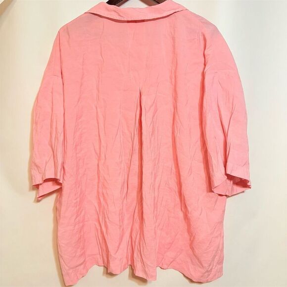 ZARA Women's Pink Oversized Button-Up Shirt XL Short Sleeve - Picture 3 of 8